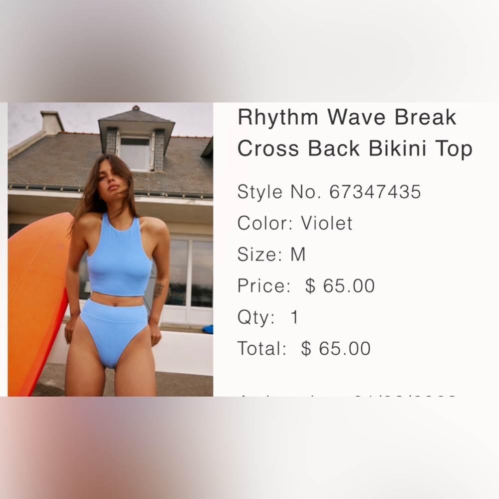 Rhythm Wave Break Cross Back Top - Violet - Size M